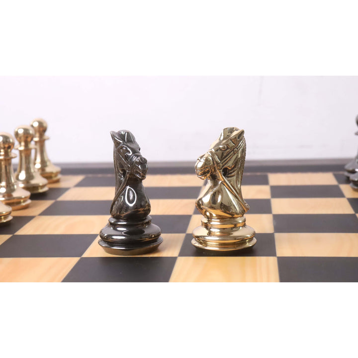 3.9" Bridle Series Brass Metal Luxury Chess Set - Pieces Only - Metallic Gold & Grey