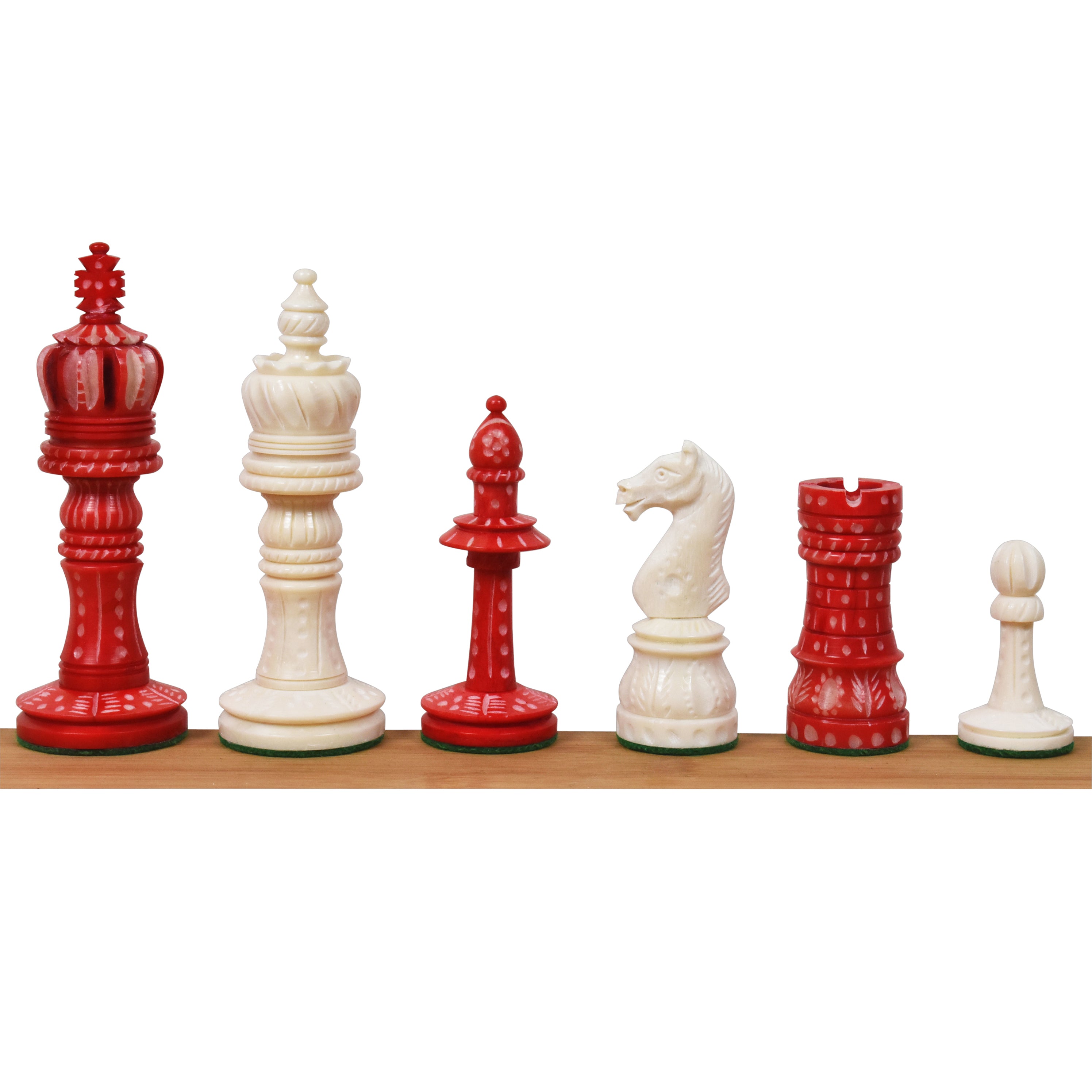 4.1 New English Hand Carved Camel Bone Chess Pieces Set-Crimson