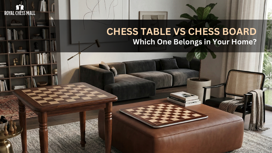 Chess table vs chess board. Discover which one suits your space, lifestyle, and chess-playing habits. Expert buying guide by Royal Chess Mall.