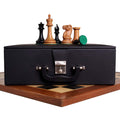 Combo of 1849 Cooke Type Staunton Chess Set - Pieces in Ebony Wood & Antiqued Boxwood with Board and Box