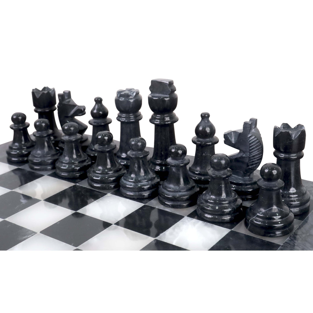 Slightly Imperfect  10" Onyx Marble Chess Set - Black & White Stone Board & Pieces