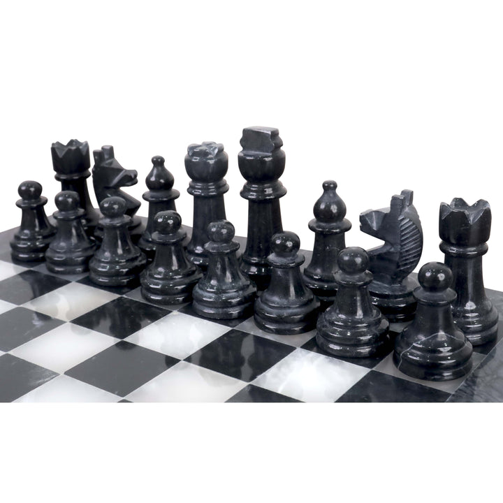 Slightly Imperfect  10" Onyx Marble Chess Set - Black & White Stone Board & Pieces