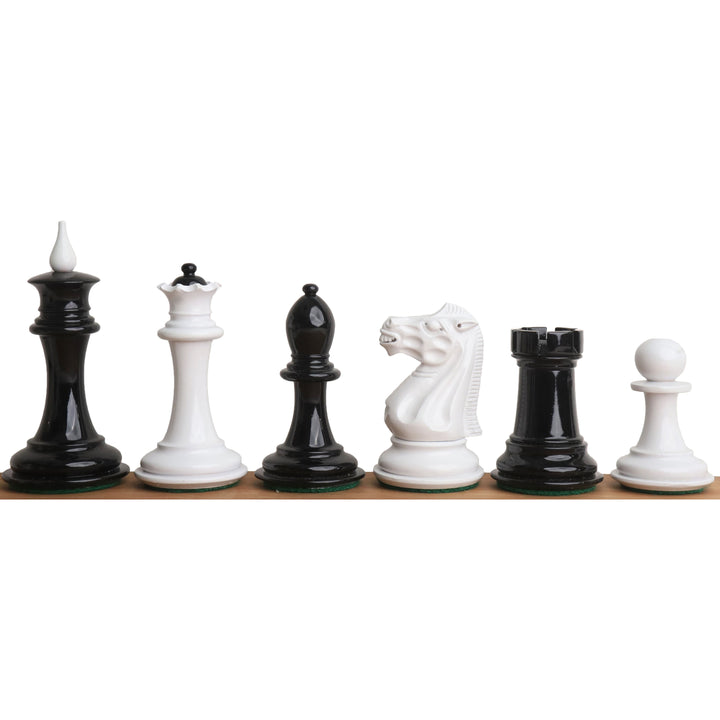 1940s' Soviet Reproduced Chess Set- Chess Pieces Only - Black and White Lacquer Boxwood