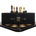 3.8" Imperial Staunton Ebony chess set on a 21" Ebony board with storage box.