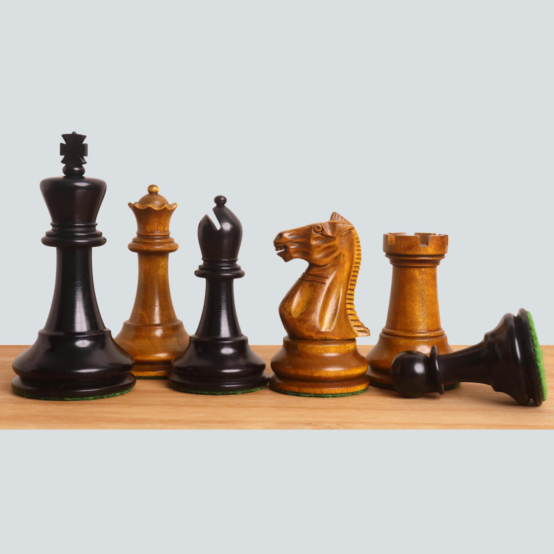 Slightly Imperfect 3.6" Golden Castle Craftsman Reproduction Chess Set - Chess Pieces Only - Antiqued & Ebonised Boxwood