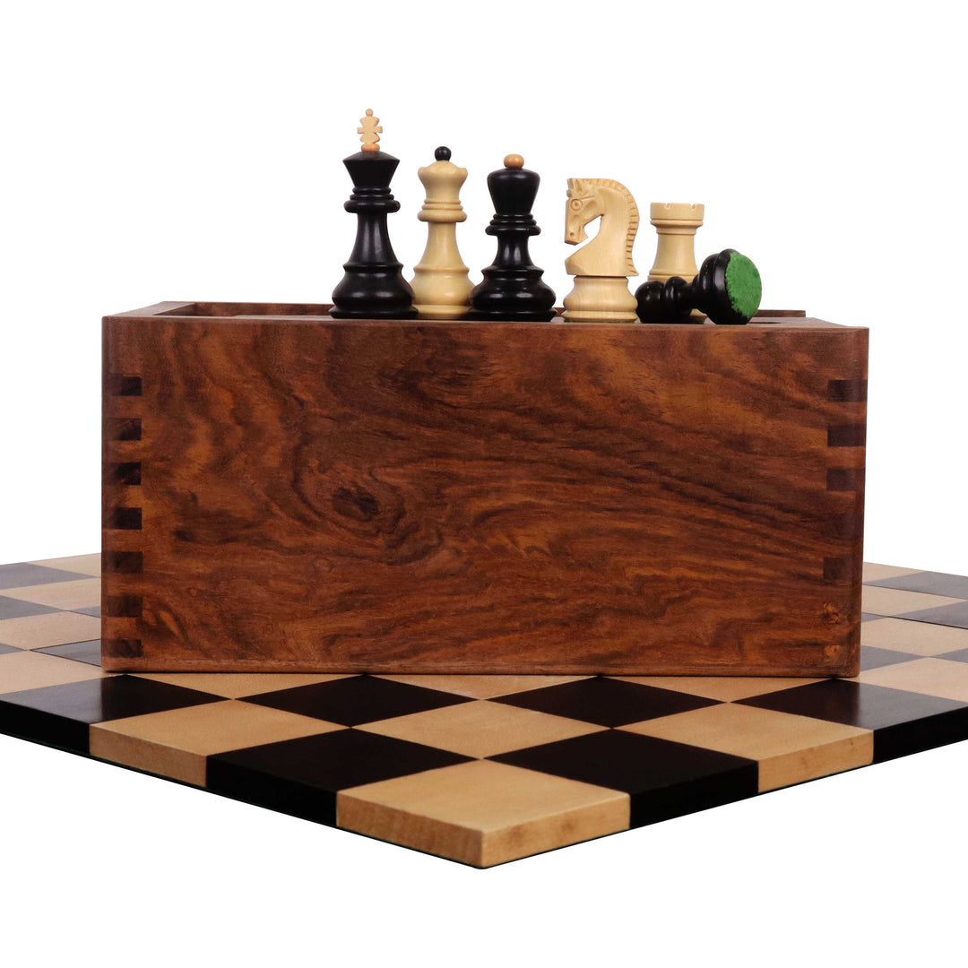 Combo of 2.6″ Russian Zagreb Chess Set - Pieces in Ebonised Boxwood with Board and Box