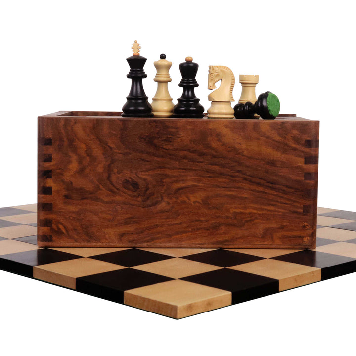Combo of 2.6″ Russian Zagreb Chess Set - Pieces in Ebonised Boxwood with Board and Box