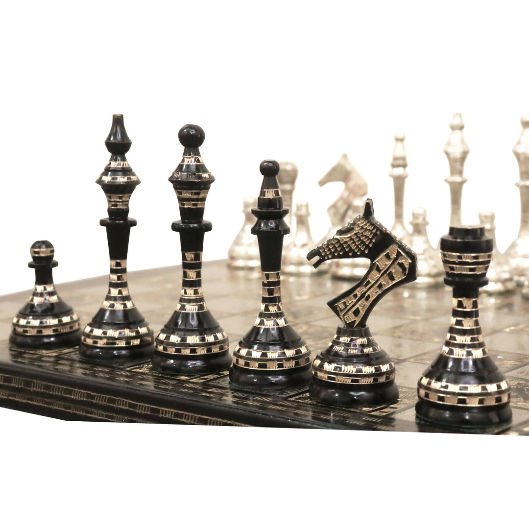 Soviet Inspired Brass Metal Luxury Chess Pieces & Board Set- 14" - Unique Art - Warehouse Clearance - USA Shipping Only