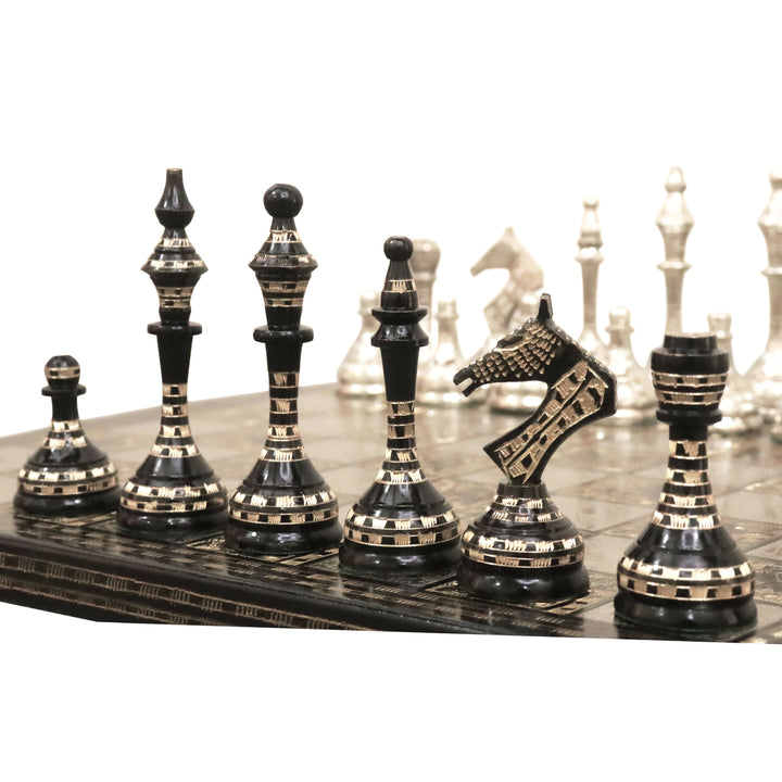 Soviet Inspired Brass Metal Luxury Chess Pieces & Board Set- 14" - Unique Art - Warehouse Clearance - USA Shipping Only