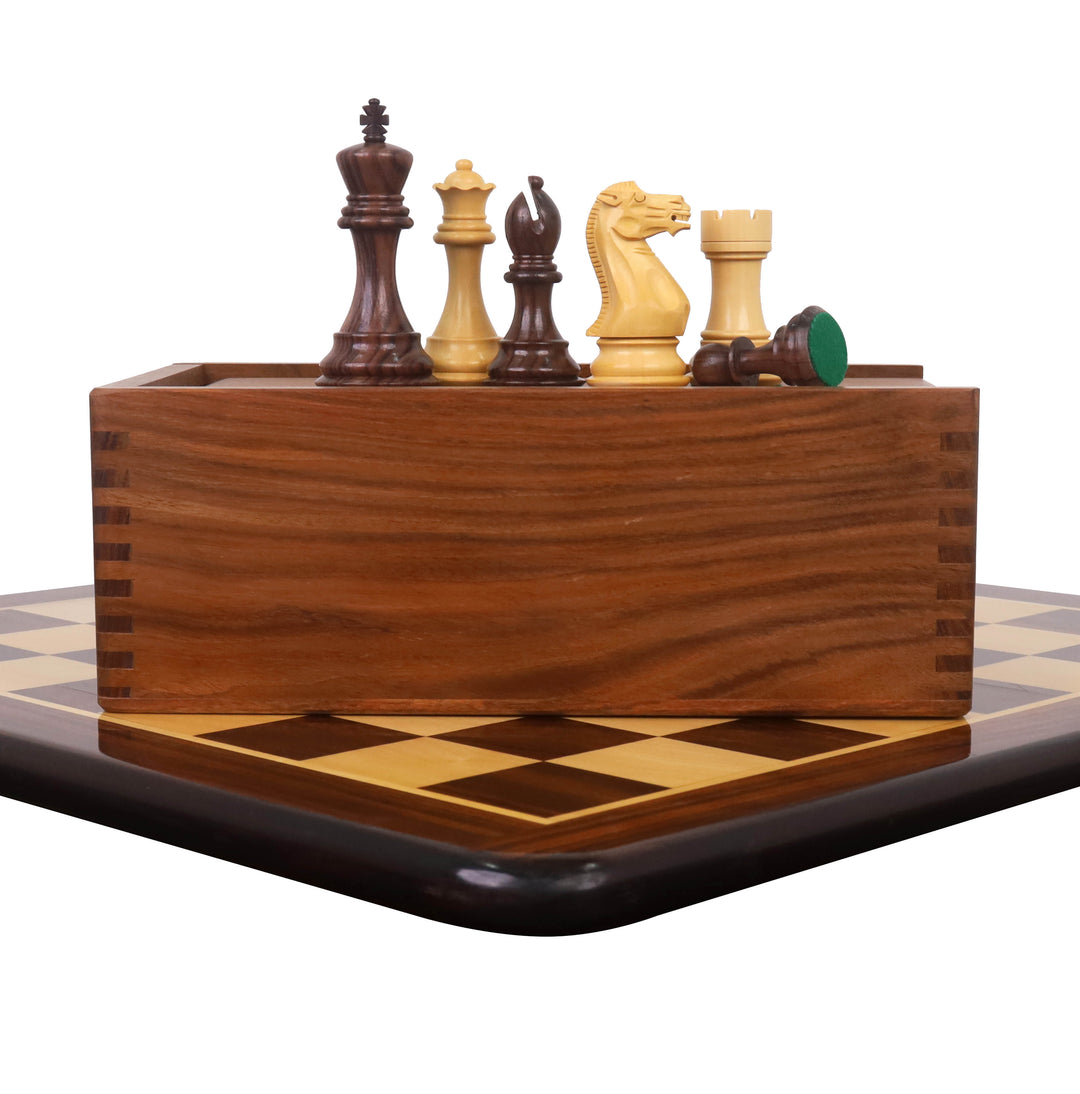 Combo of 4.1" Pro Staunton Weighted Wooden Chess Pieces in Rosewood with 21" Board and Wooden Storage Box