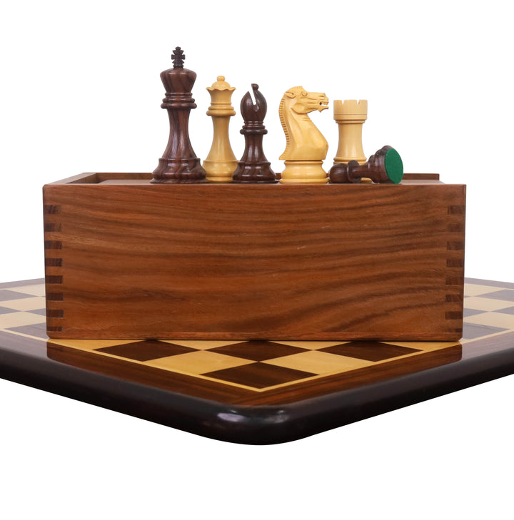 Combo of 4.1" Pro Staunton Weighted Wooden Chess Pieces in Rosewood with 21" Board and Wooden Storage Box