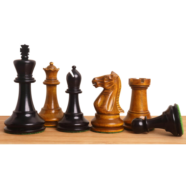 3.6" Golden Castle Craftsman Reproduction Chess Set - Chess Pieces Only - Antiqued & Ebonised Boxwood