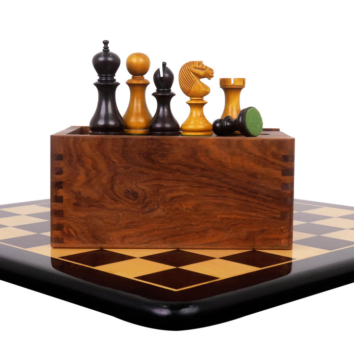 Combo de 3.6» Inglés Dublín Patrón Set - Piezas en madera de boj envejecida con tablero de ajedrez y caja de almacenamiento