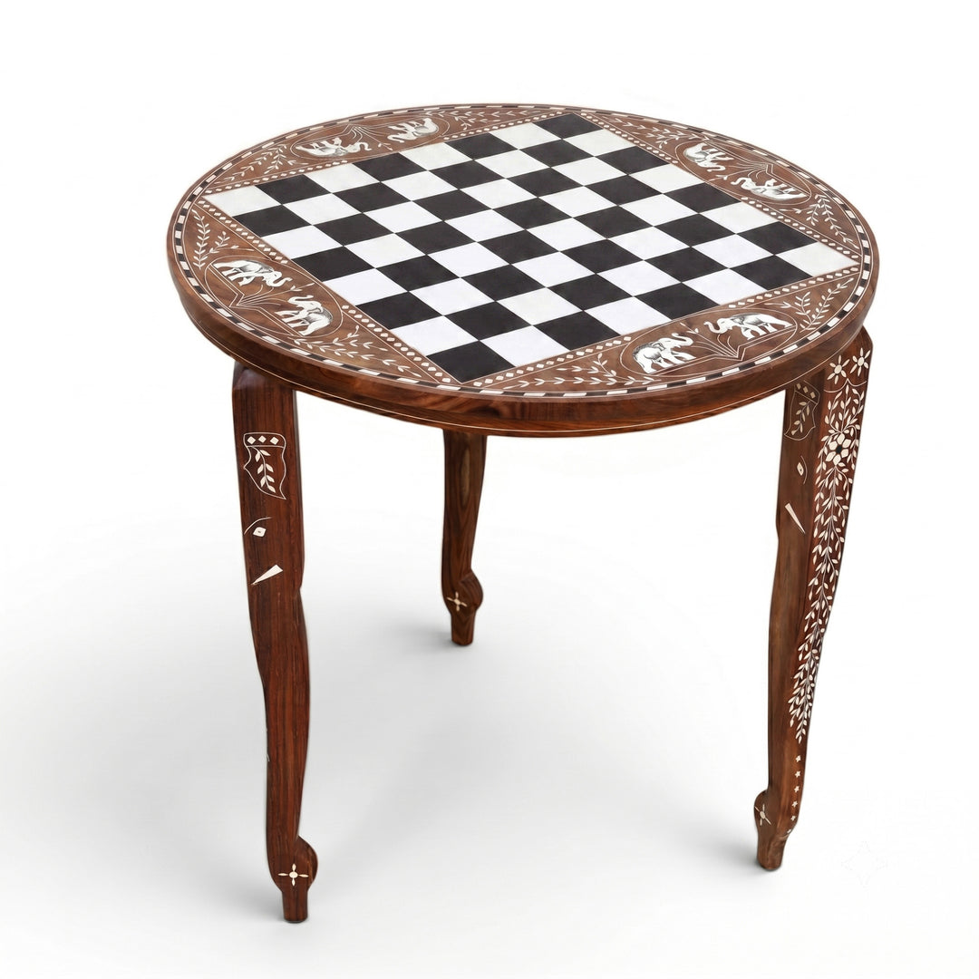 Table d'échecs ronde de luxe 24 pouces - Hauteur 25 pouces - Bois de rose doré et acrylique
