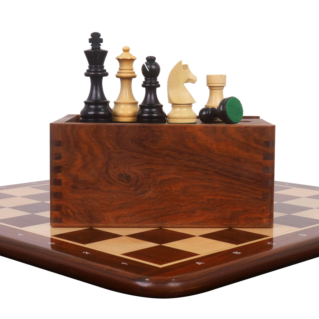 3.9" Championship Chess Set Combo -Pieces in Ebonised boxwood with Board and Box