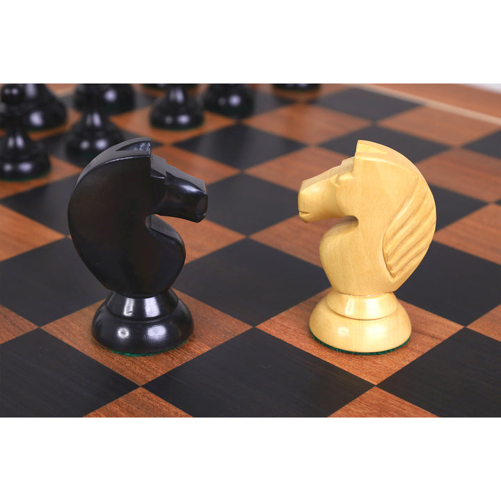 Combo of 1920's German Chess Set - Ebonised Boxwood Pieces, 22.5" Ebony & Acacia Board With Storage Box