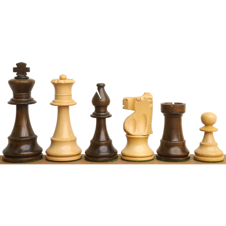 Slightly Imperfect Improved French Lardy Chess Set- Chess Pieces Only - Walnut Stained boxwood - 3.9" King
