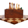 Wooden Herman Ohme minimalist chess set with storage box and board.