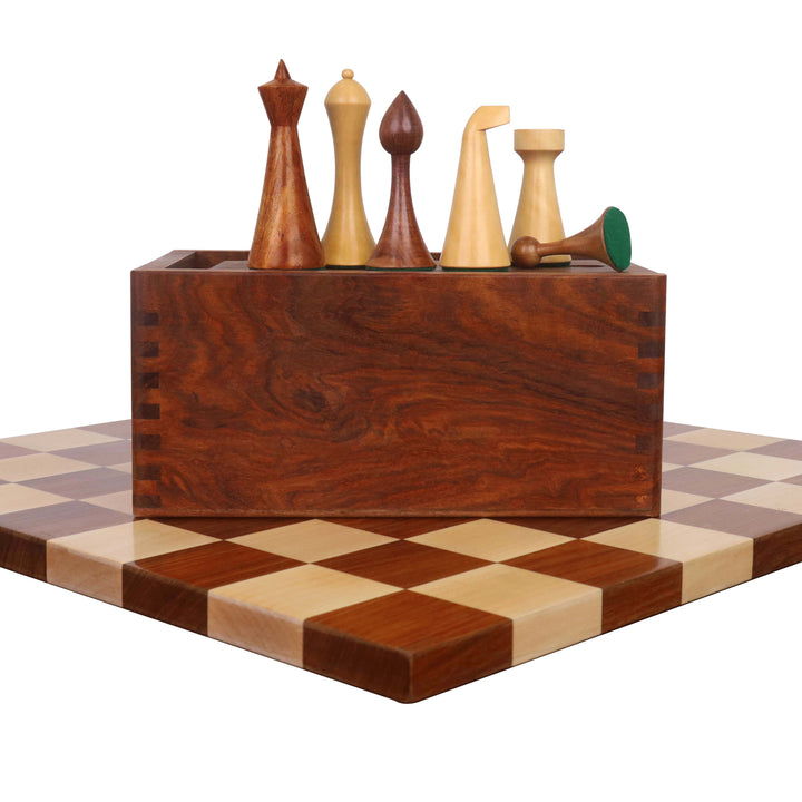 3.6" Herman Ohme Minimalist Combo Chess Set- Chess Piece with Board and Box - Golden Rosewood