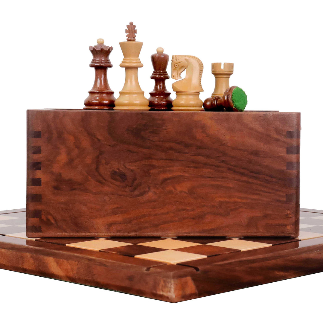 Combo of 3.1" Russian Zagreb Chess Set - Pieces in Golden Rosewood with Board and Box