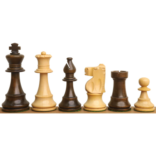 Improved French Lardy Chess Set- Chess Pieces Only - Walnut Stained boxwood - 3.9" King