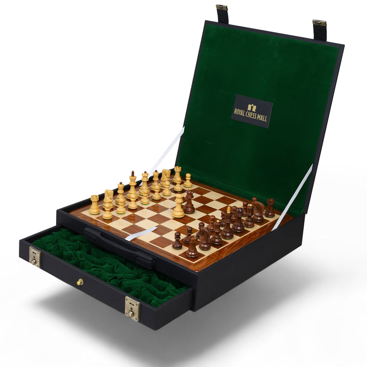 3.1" Russian Zagreb Gift Chess Set Combo - Pieces in Golden Rosewood with 17" Board & Storage Case