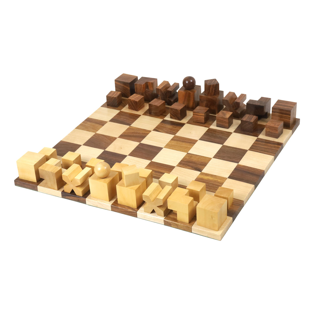 1923 Bauhaus Combo Chess Set - Golden Rosewood Chess Pieces + Chess Board - Warehouse Clearance - Europe Shipping Only