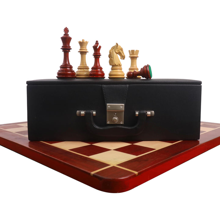 Combo of 4.6" Rare Columbian Triple Weighted Bud Rosewood Luxury Chess Pieces with 23" Chessboard and Storage Box