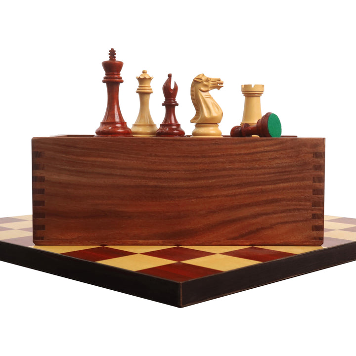 Combo of 4" Sleek Staunton Luxury Chess Set - Pieces in Bud Rosewood with Borderless Chess board and Storage Box
