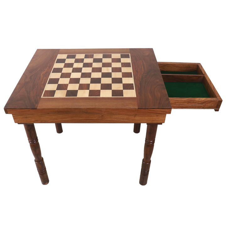 24" Chessmaster's Series Chess Board Table with Drawers - 27" Height- Golden Rosewood & Maple Wood