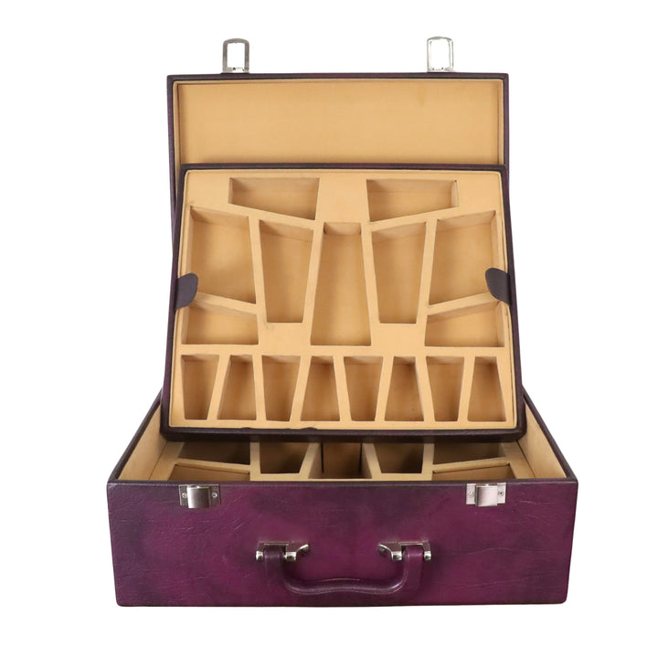 Signature Leatherette Coffer Storage Box - Burgundy - Chess Pieces of 4.2" to 5.0" - Warehouse Clearance - USA Shipping Only