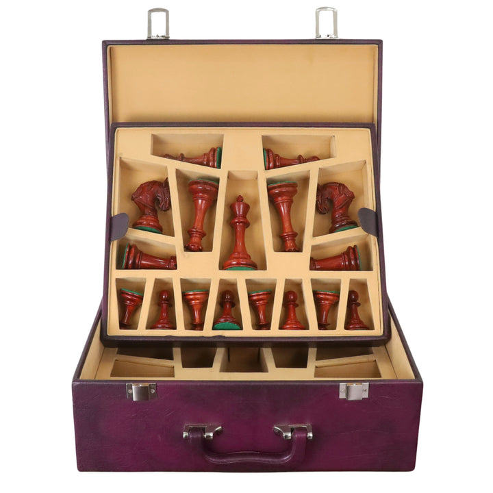 Signature Leatherette Coffer Storage Box - Burgundy - Chess Pieces of 4.2" to 5.0" - Warehouse Clearance - USA Shipping Only