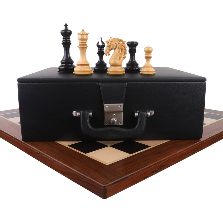 Kombo luksusowego zestawu szachów Staunton z serii Goliath - figury z drewna hebanowego z planszą i pudełkiem