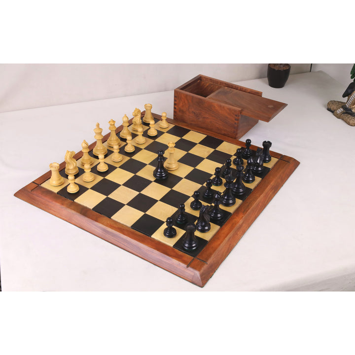 Combo of Queens Gambit Staunton Chess Set - Pieces in Ebonised Boxwood with Board and Box