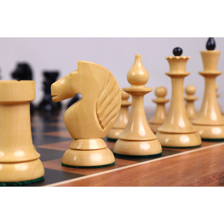 Combo of 1920's German Chess Set - Ebonised Boxwood Pieces, 22.5" Ebony & Acacia Board With Storage Box