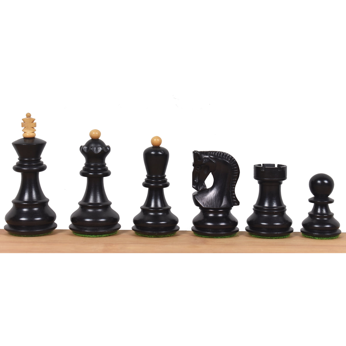 Hand-carved black ebonised boxwood chess pieces