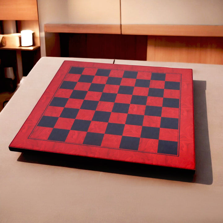 22" Red Ash Burl & Burl Ebony Printed Chess Board- 57mm square- Gloss Finish - Warehouse Clearance - Europe Shipping Only