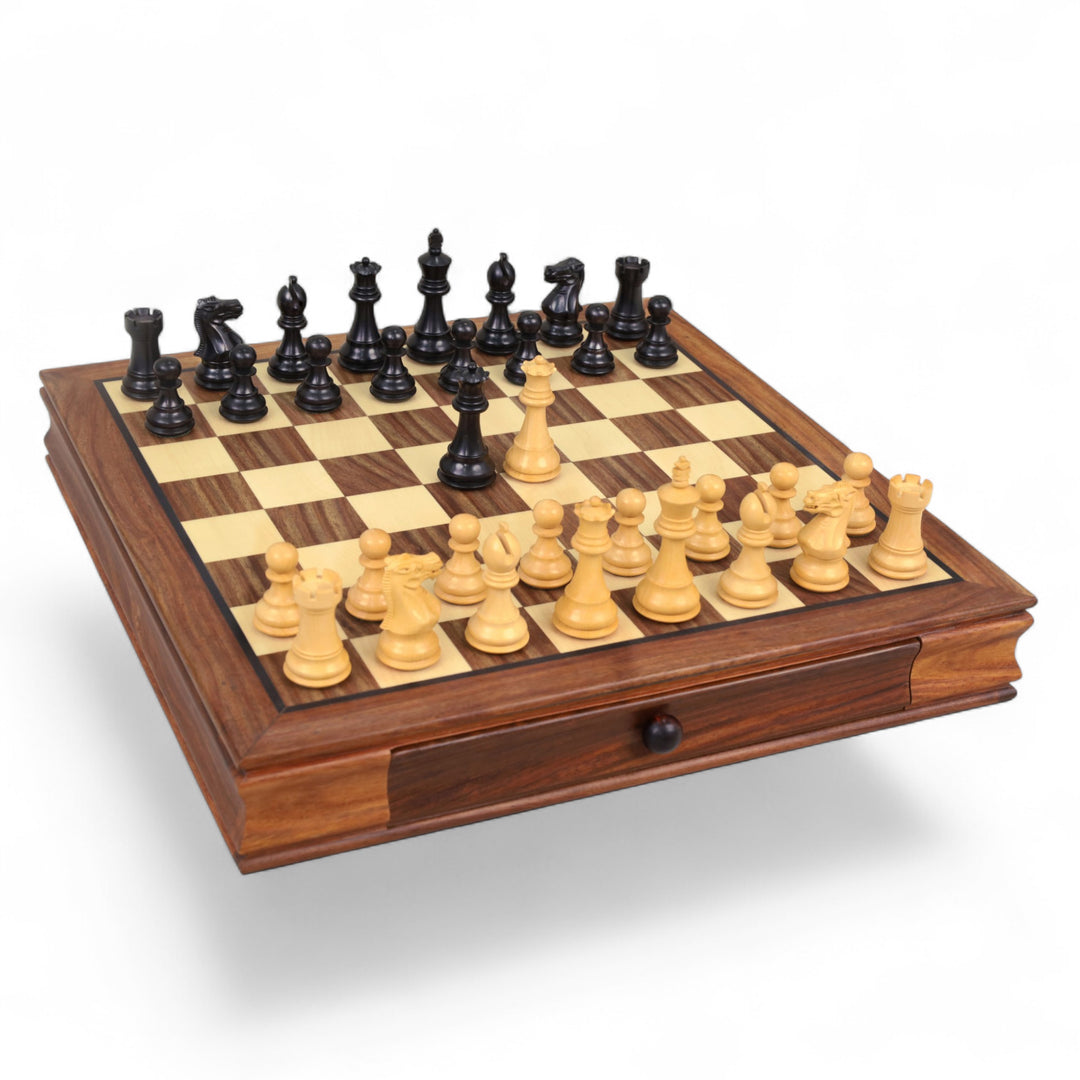15” Legacy Magnetic Travel Chess Set in Golden Rosewood with Storage Drawers – Gift Edition