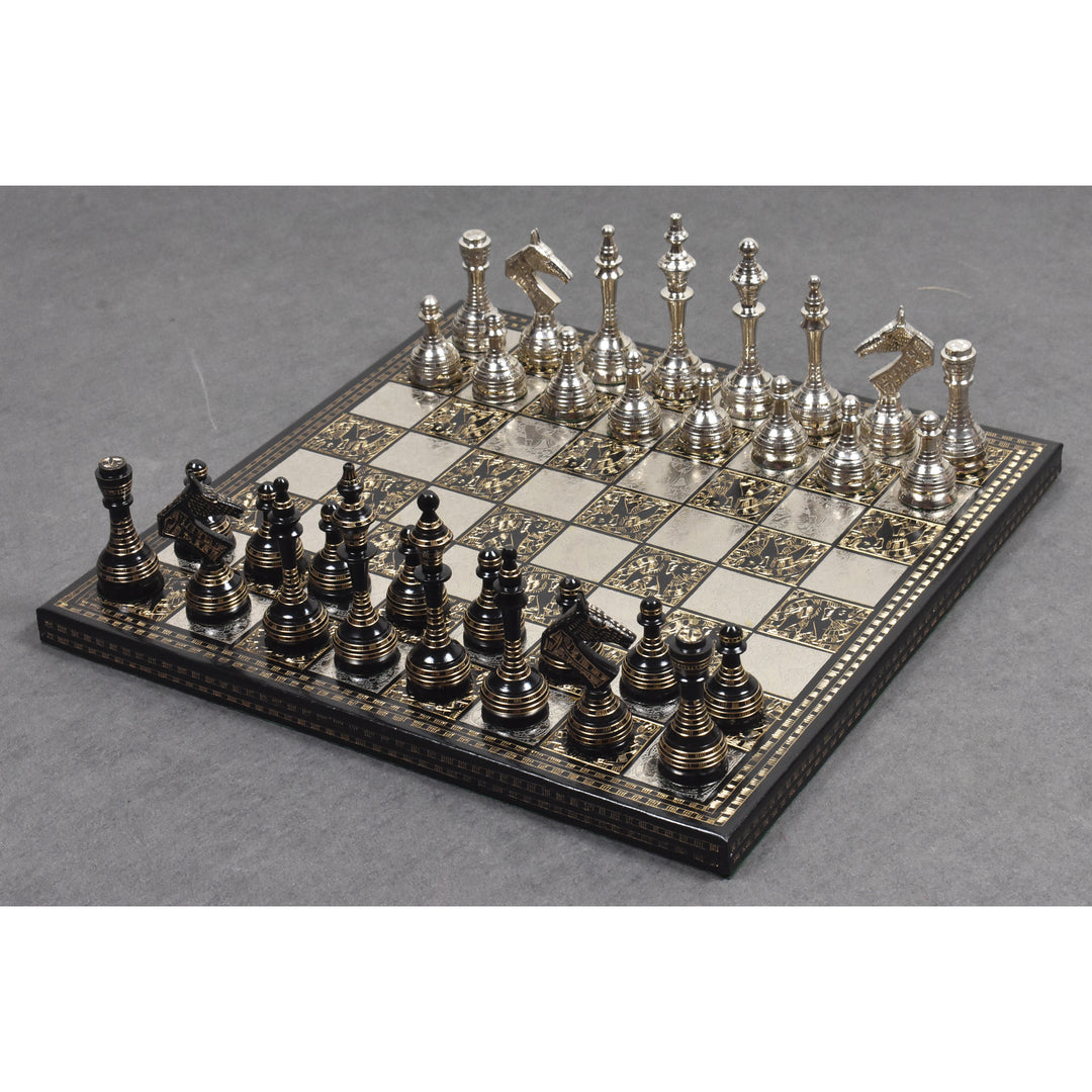 Soviet Inspired Brass Metal Luxury Chess Pieces & Board Set- 14" - Unique Art - Warehouse Clearance - USA Shipping Only