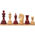 4.3" Napoleon chess pieces in Bud Rosewood, showcasing the distinct shapes of the full lineup.
