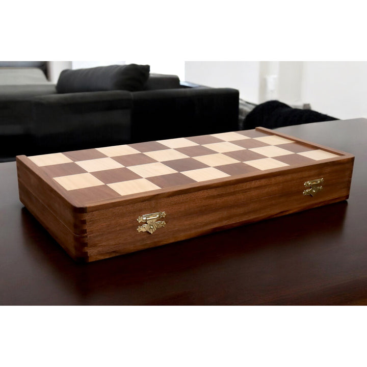 Slightly Imperfect 1950's Dubrovnik Chess Board Folding Style in Golden Rosewood & Maple Wood with Internal Storage - 57 mm square - Warehouse Clearance - USA Shipping Only