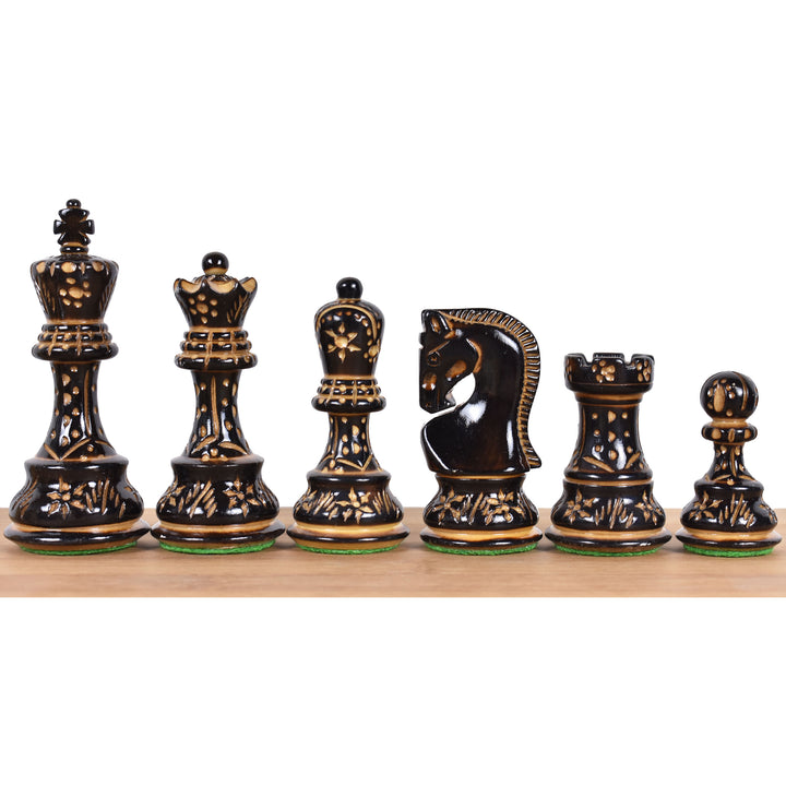 Slightly Imperfect 3.75" Artisan Carving Burnt Zagreb Chess Pieces with Storage Box - Warehouse Clearance - USA Shipping Only