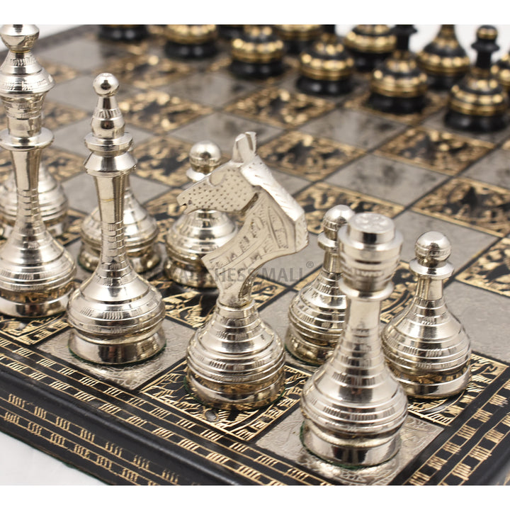 Soviet Inspired Brass Metal Luxury Chess Pieces & Board Set- 14" - Unique Art