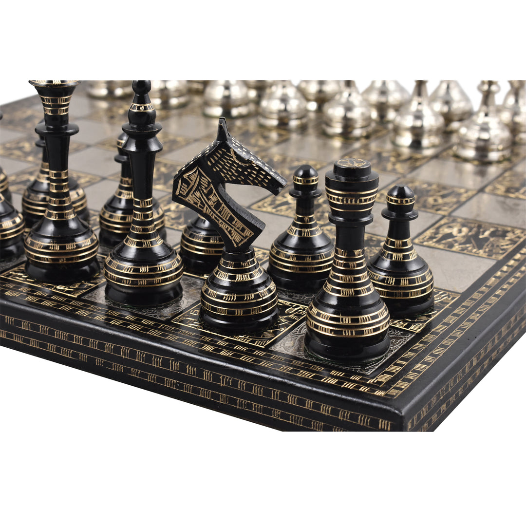 Soviet Inspired Brass Metal Luxury Chess Pieces & Board Set- 14" - Unique Art