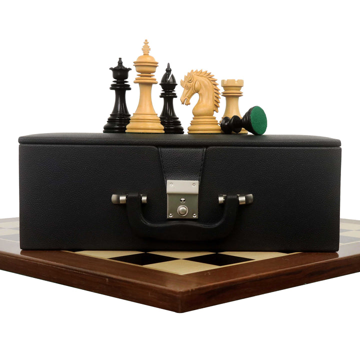 Combo of 4.4" Dragon Luxury Staunton Chess Set - Pieces in Ebony Wood with Board and Box