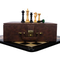 Edinburgh Northern Upright Pre-Staunton chess set combo with ebony wood pieces, board, and storage box.