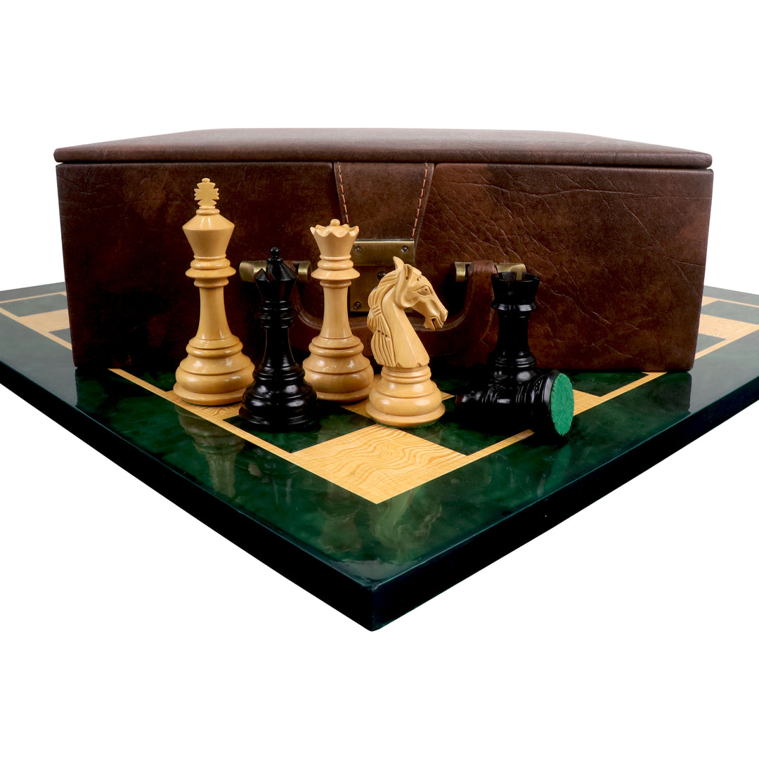 Combo of 4.6″ Rare Columbian Triple Weighted Ebony Wood Luxury Chess Pieces with 22" Printed Chessboard and Storage Box