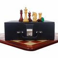 Repro 2016 Sinquefield Staunton chess set bundle with bud rosewood pieces, board, and storage box.