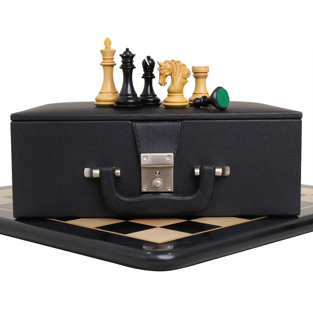 3.3" Spiraled Steed Luxury Chess Set - Ebony & Boxwood with Board and Leatherette Coffer Storage Box