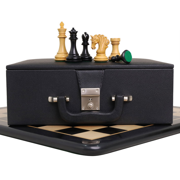 3.3" Spiraled Steed Luxury Chess Set - Ebony & Boxwood with Board and Leatherette Coffer Storage Box
